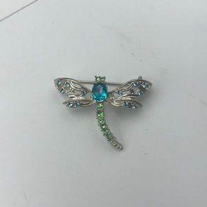 Silver and Rhinestone Dragonfly Brooch